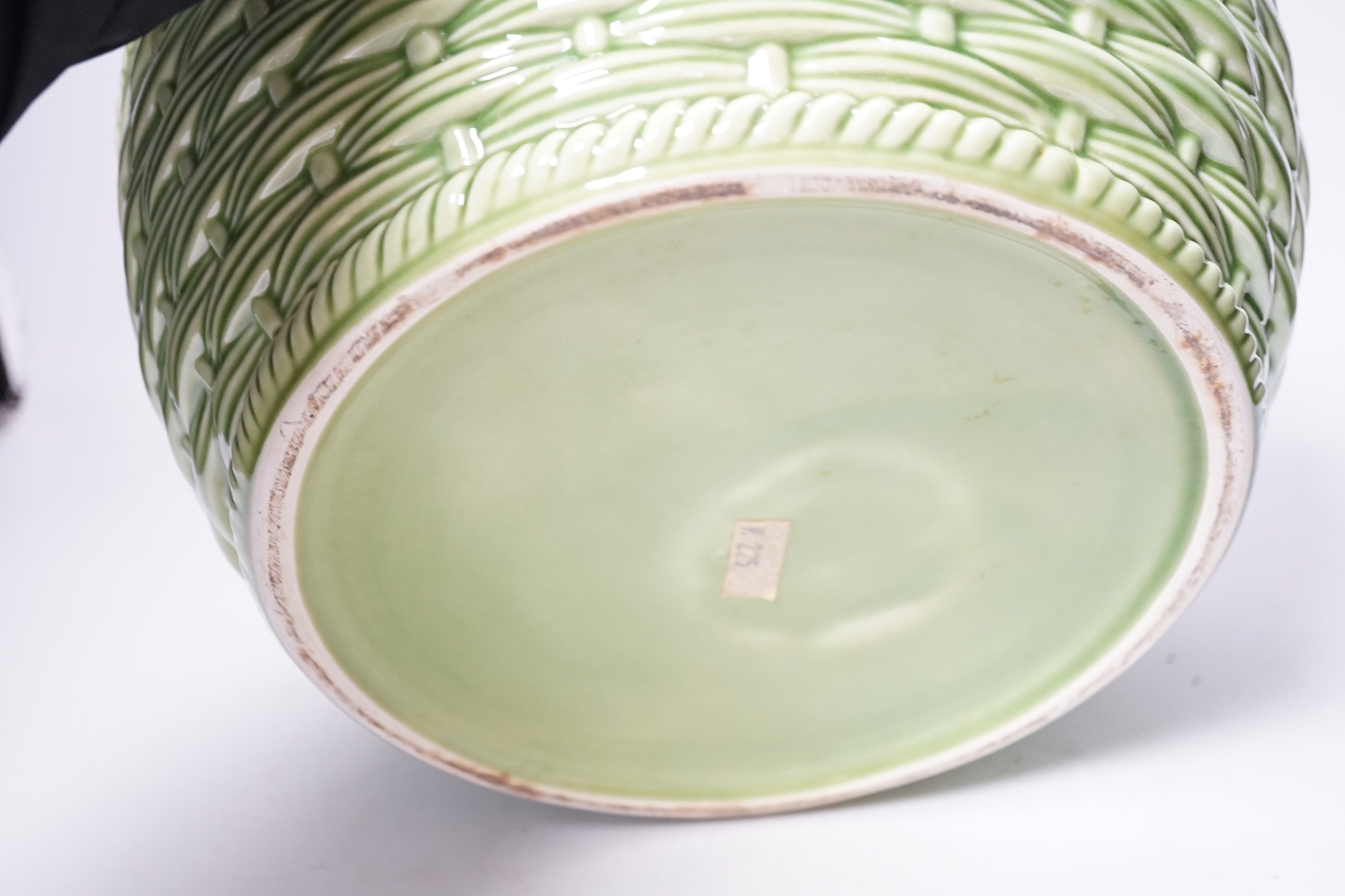 A large modern majolica style 'nesting pheasant' bowl and cover, bowl diameter 29.5cm